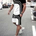 2024 New Summer Men's Suit Outdoor Sports Running Shorts Street Fashion Casual Loose Comfortable T-Shirt Line and Star Print